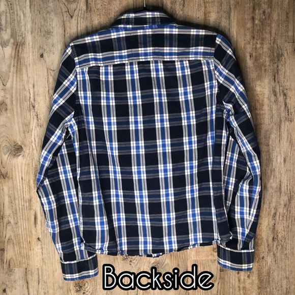 Hollister Blue plaid button down top Men’s size - Picture 2 of 7